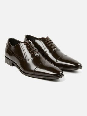 Versace Collection Men's Shiny Dark Brown Cap-Toe Oxfords
